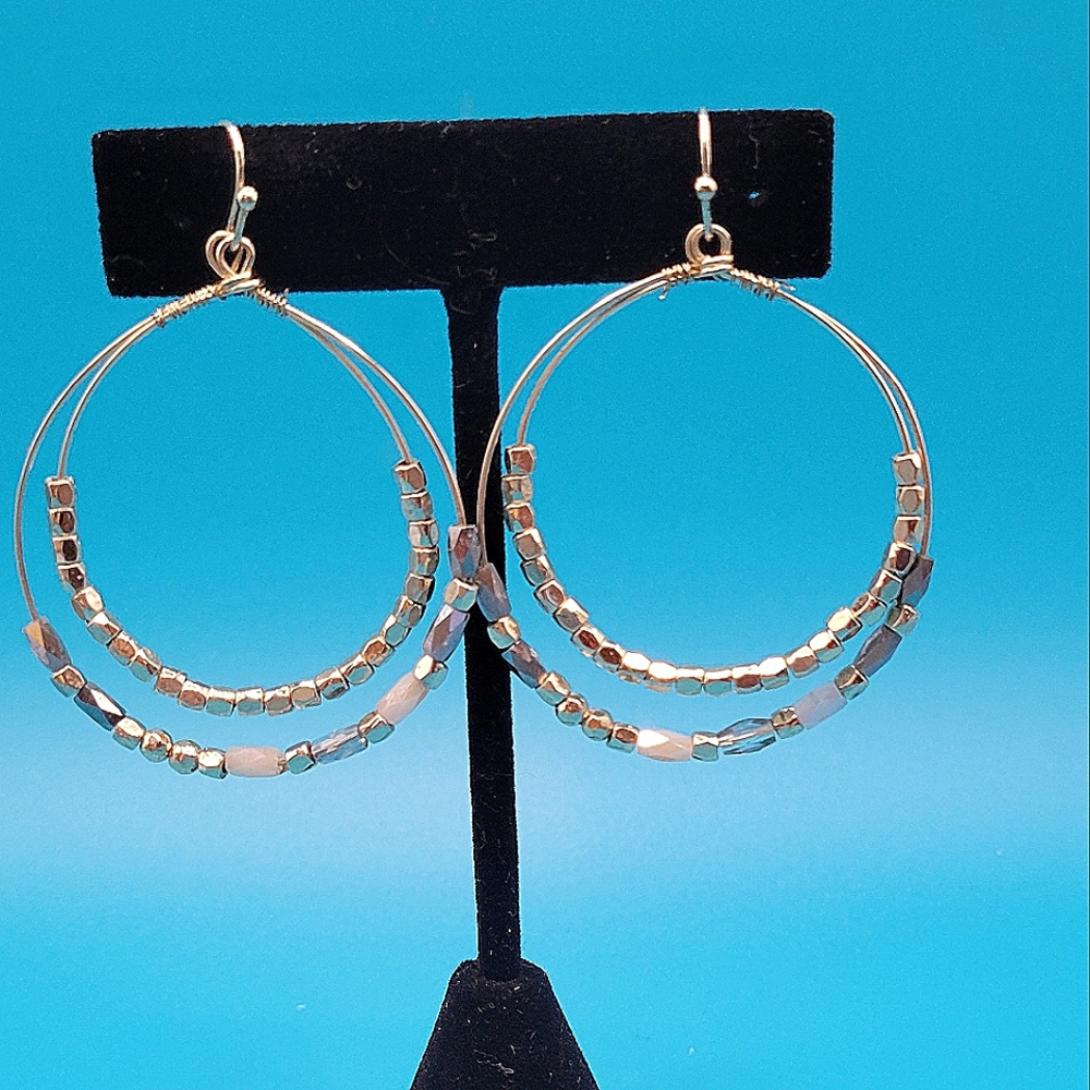 Vintage Hoop Earrings with Gold and Silver Beads.  Very Boho.  Lightweight.